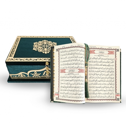 Kadife Kapl Hediyelik Kuran KerimSet - Yeil