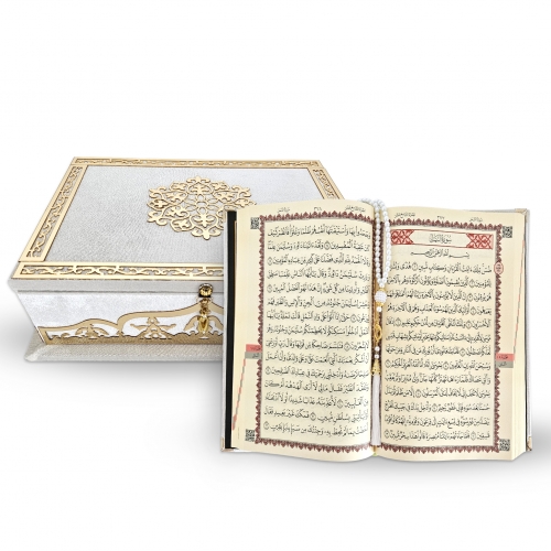Kadife Kapl Hediyelik Kuran KerimSet -  Beyaz