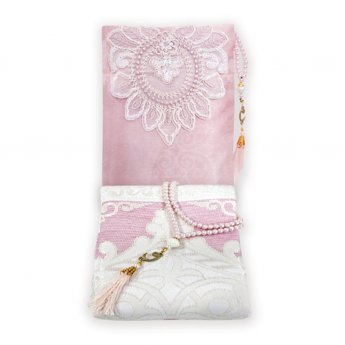 Frans�z G�p�rl� Kese �nci Tesbih Seccade Set - Pembe