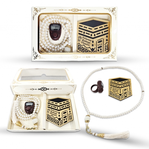 3l� �zel Tasar�m Kutulu Tesbih ve Magnet ve Zikirmatik Set - Kahve