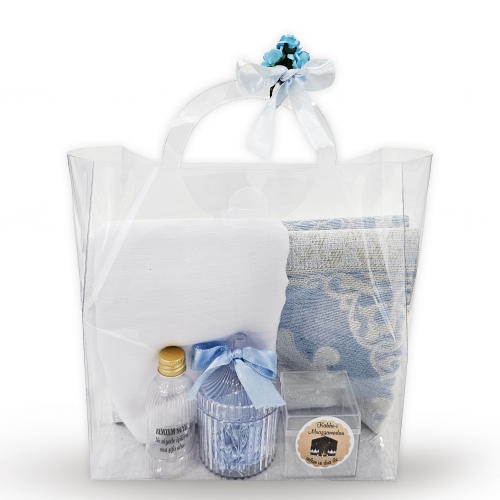 �zel Tasar�m Kutulu Hac Umre Hediyelik Set - 02 - Mavi