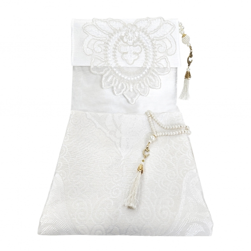 Frans�z G�p�rl� Kese �nci Tesbih Seccade Set - Beyaz