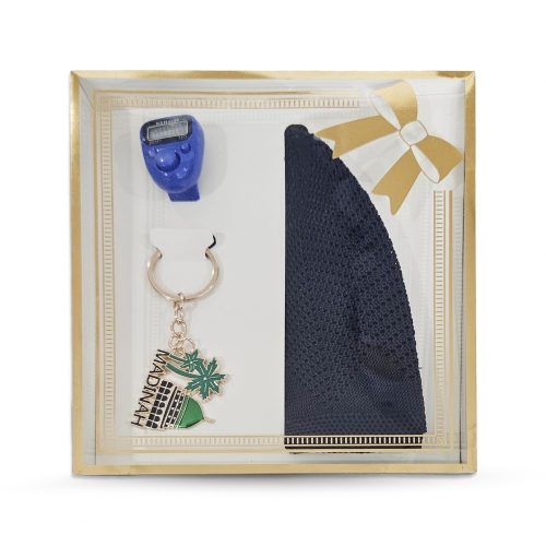 3l� �zel Tasar�m Kutulu Zikirmatik, Anahtarl�k Set ve Takke Set - Lacivert