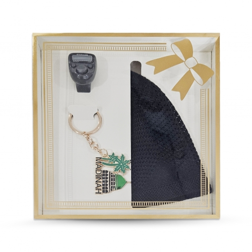 3l� �zel Tasar�m Kutulu Zikirmatik, Anahtarl�k Set ve Takke Set - Siyah
