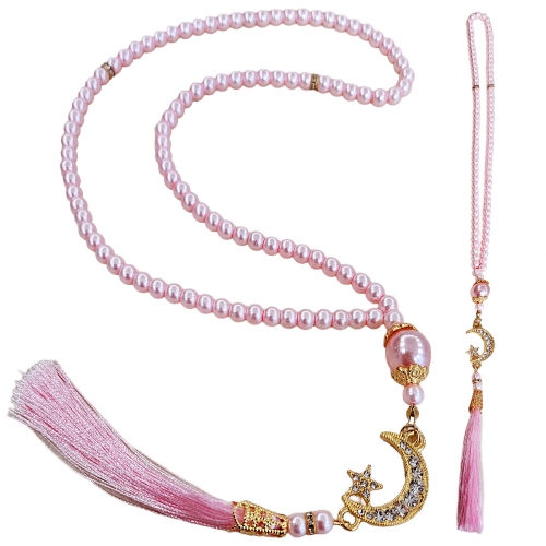 99'Luk Ay Y�ld�z �nci Tesbih - Pembe
